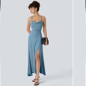 Halara Maxi Dress with Side Slit And Cow Neck. Size Med